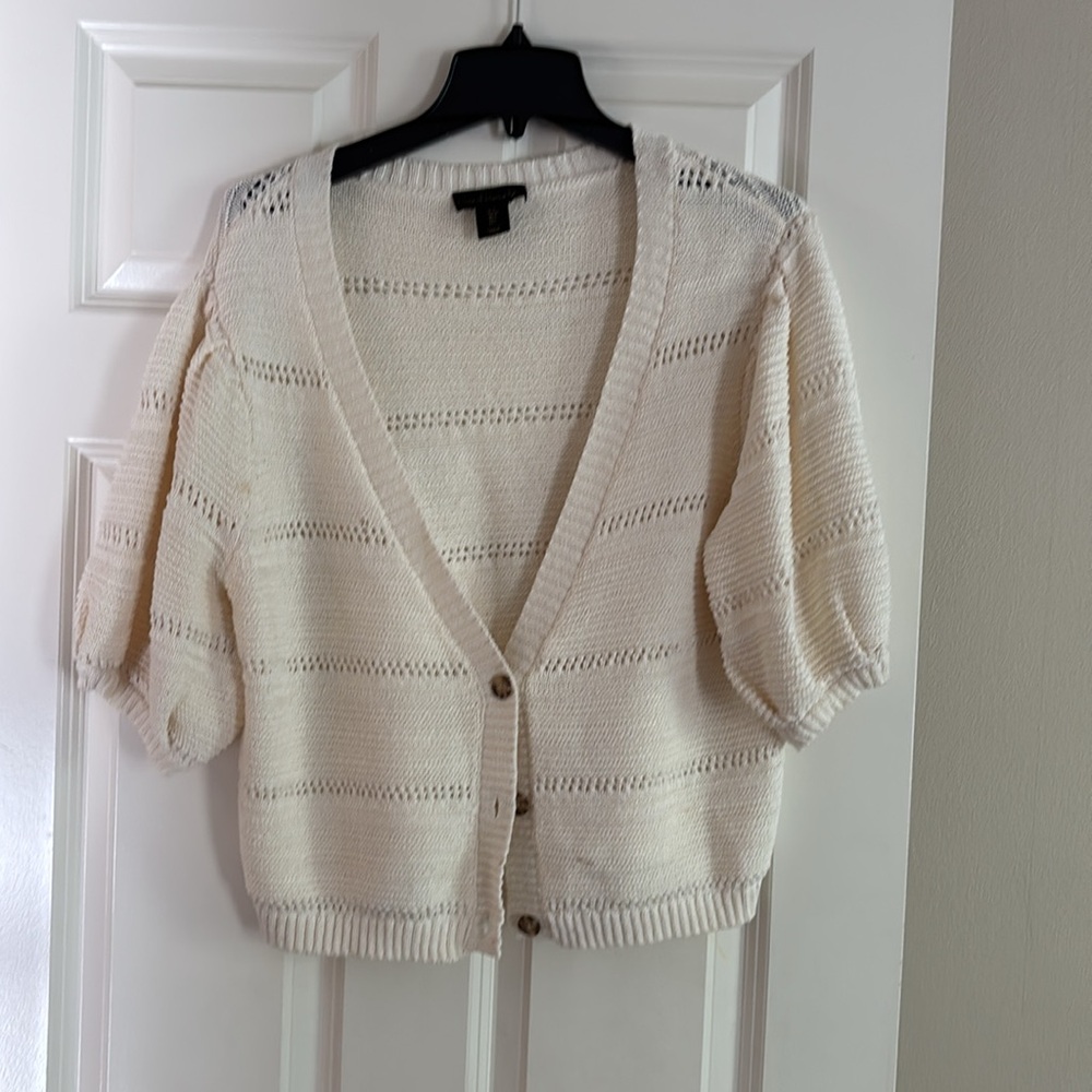 House of Harlow Cream Cardigan Sweater with Textured Knit size L